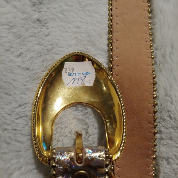 Belts by Simon silver metallic leather large belt with gold hardware main image 7
